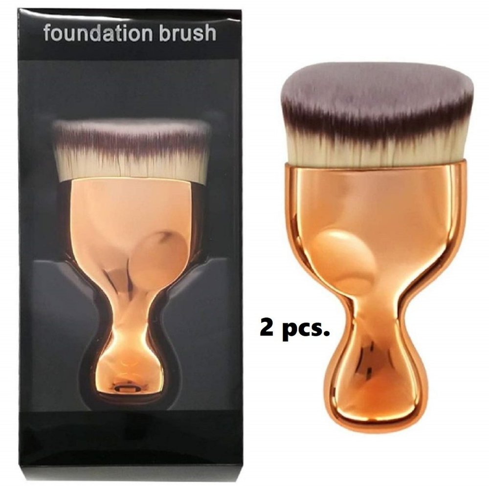 2 pcs. Kabuki Flat Top Foundation Brush, Powder Makeup Brush -Buffing, Stippling